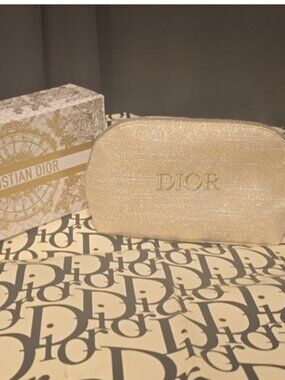 Dior Holiday Limited Edition Novelty Pouch With Dior Wrapping Paper and Dior Box